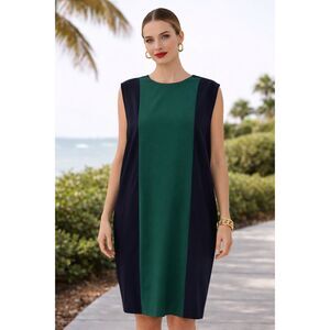 Browns Color-block Shift Dress in Blue and Green XL